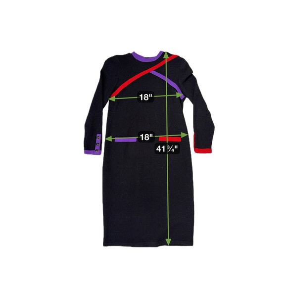 VTG Don Sayres Wool Knit Dress | Colorblock Mod Retro Black Purple Red | Sz 8 - Picture 9 of 9